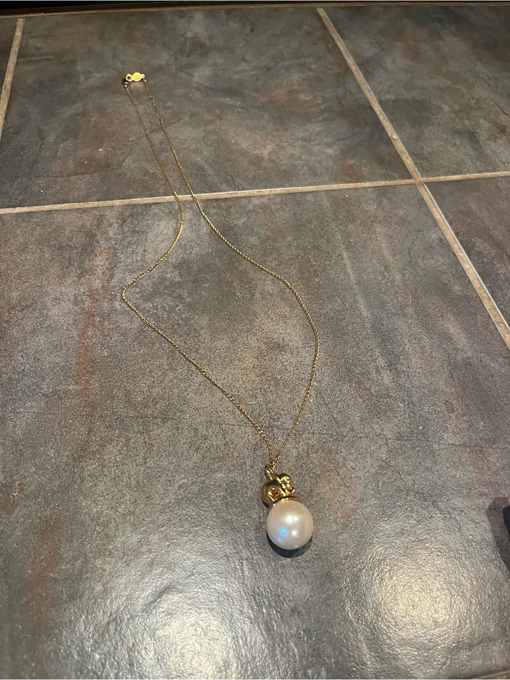 Gold elephant and Pearl Pendant long Necklace - Women Jewelry